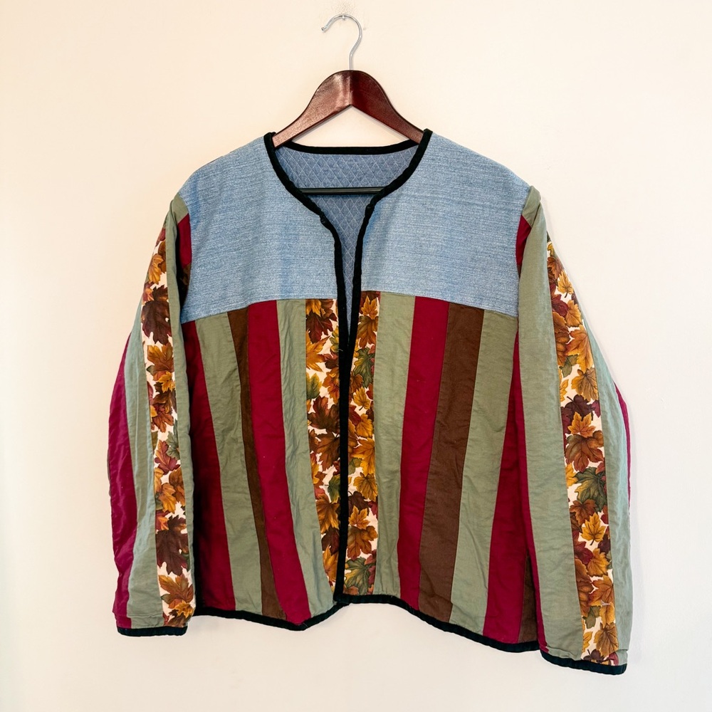 Reversible Patchwork Quilted Jacket Fall Colors +… - image 1